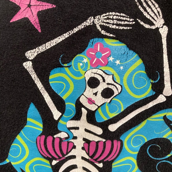 Mermaid hoodie vintage Day of the Dead Dia de los Muertos skeleton sirena Y2K L - Picture 4 of 8